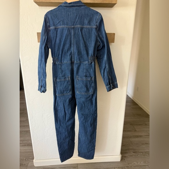 a.n.a|Jean long sleeve full length jumpsuit,Dark Denim,button down•cinched waist - Picture 5 of 12